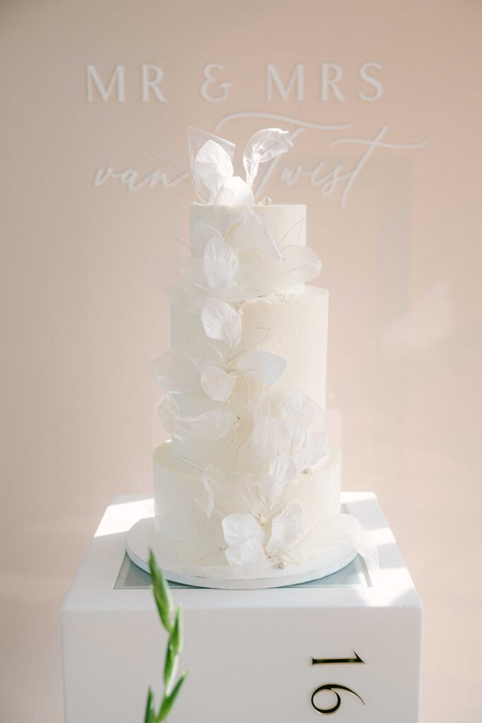 Minimalistic and sophisticated white wedding cake