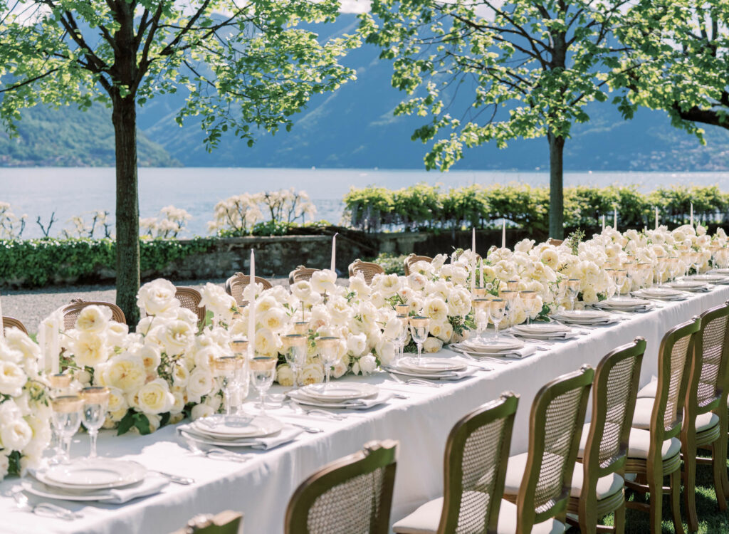 Outdoor dinner setting at Lake Como, Villa Balbiano. 